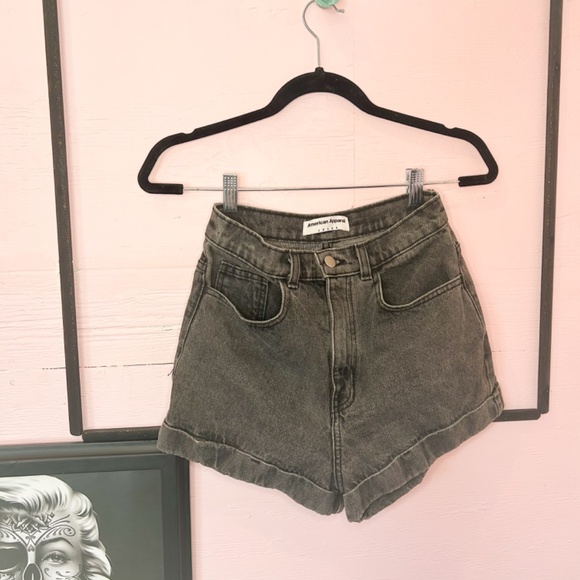 American Apparel | High Waisted Denim Shorts | Acid Wash Black - Picture 2 of 5